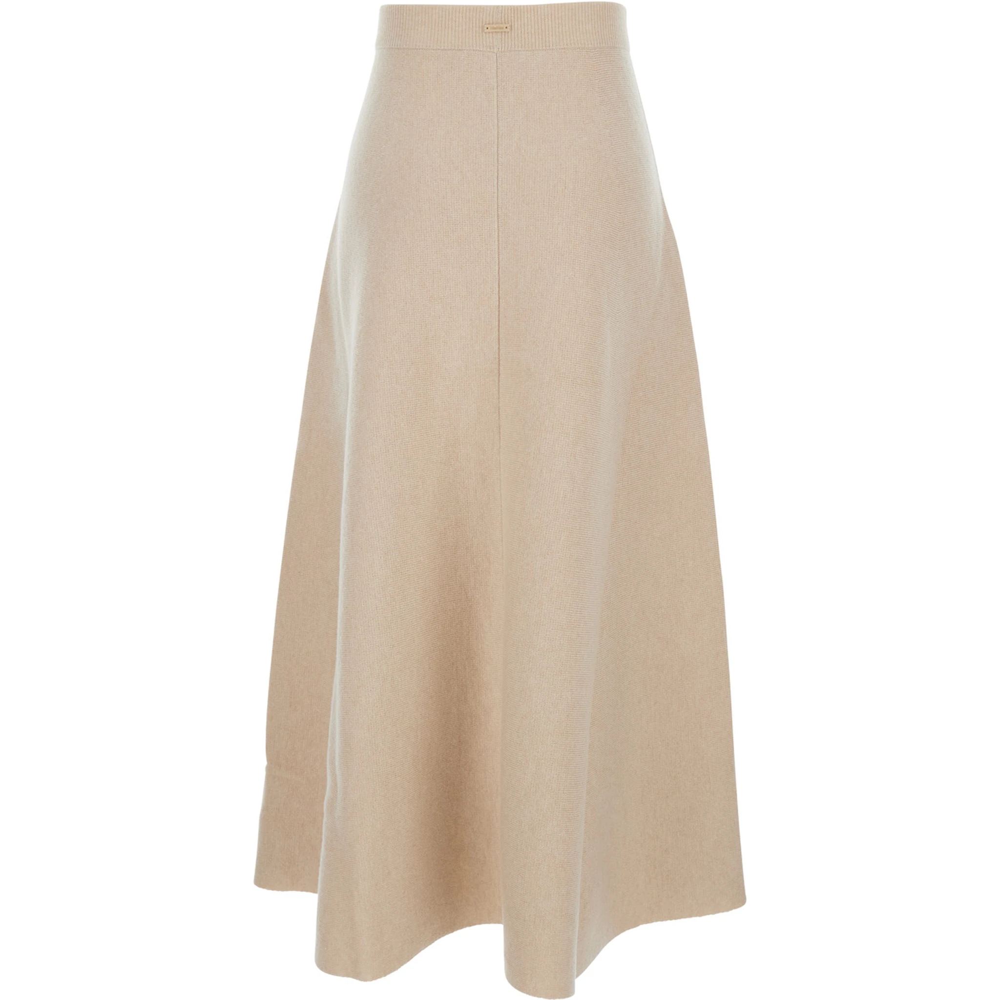 Giberna Beige Flared Skirt with Logo Patch on the Rear in Wool and Cashmere Woman