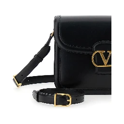 Black Shoulder Bag with VLogo Detail on the Front in Leather Man