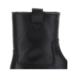 Black Boots with Logo Patch and Side Zip Closure in Leather Boy
