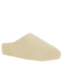 Elea Beige Mules with Logo Lettering on the Side and Shearling Lining in Suede Woman