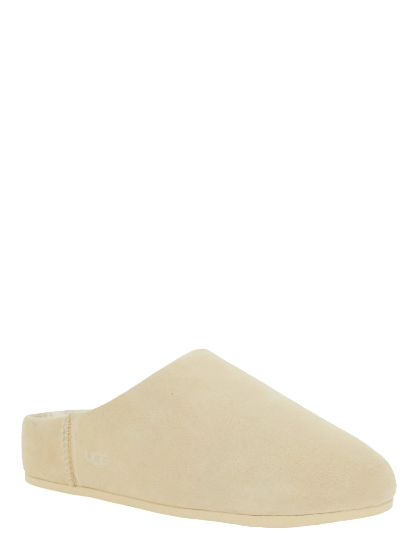 Elea Beige Mules with Logo Lettering on the Side and Shearling Lining in Suede Woman