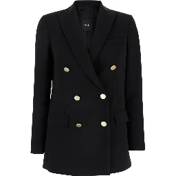 Black Double-Breasted Jacket with Golden Buttons in Cady Woman