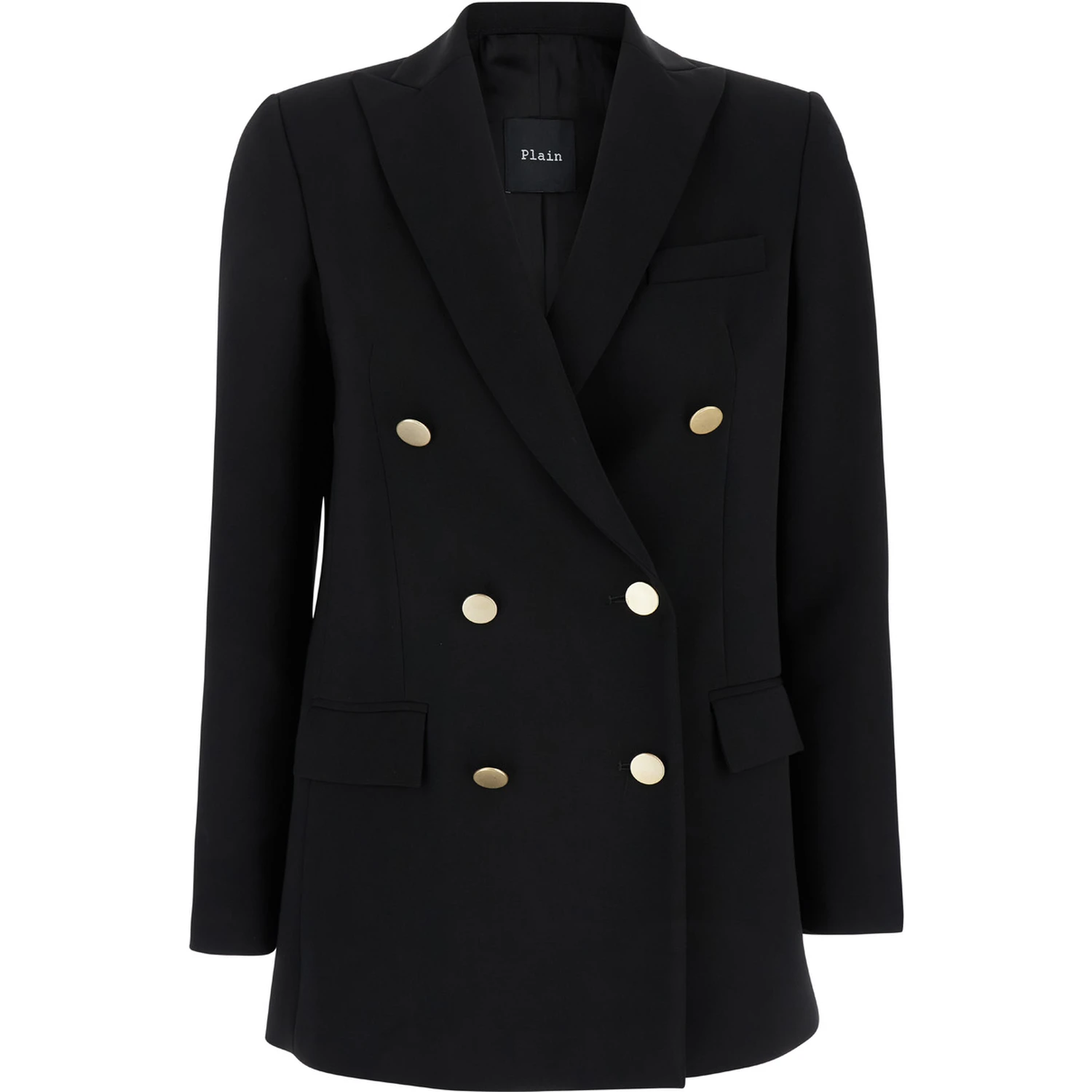 Black Double-Breasted Jacket with Golden Buttons in Cady Woman