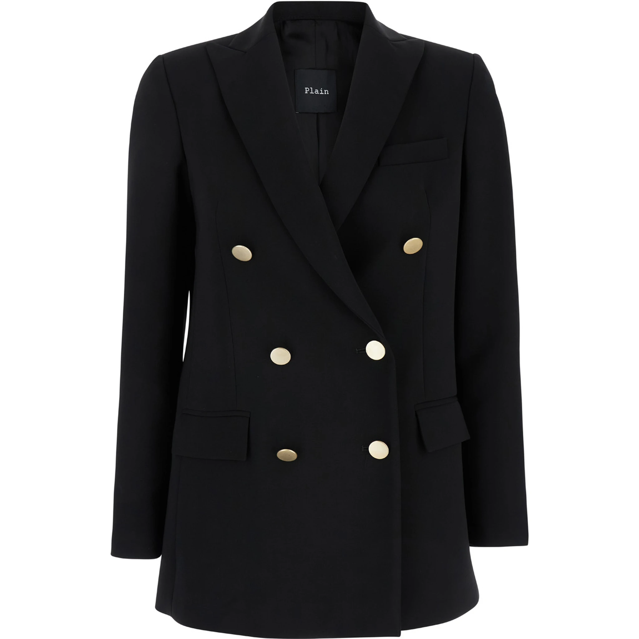 Black Double-Breasted Jacket with Golden Buttons in Cady Woman