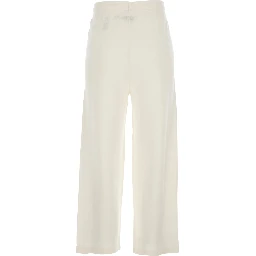 White Pants with Elasticated Waist with Drawstring in Fabric Woman