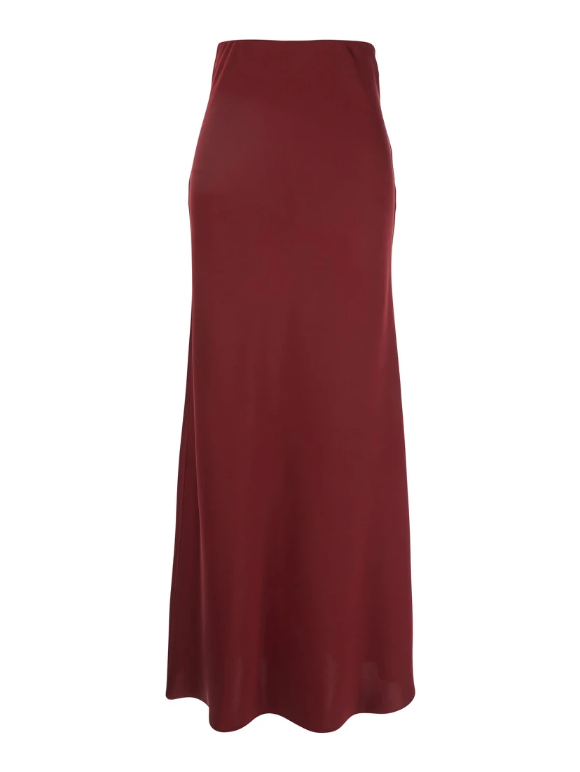 Bordeaux Long Skirt  with Volant Detail at the End in Satin Woman