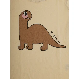 Beige Crewneck T-Shirt wth Print on the Front in Cotton Baby