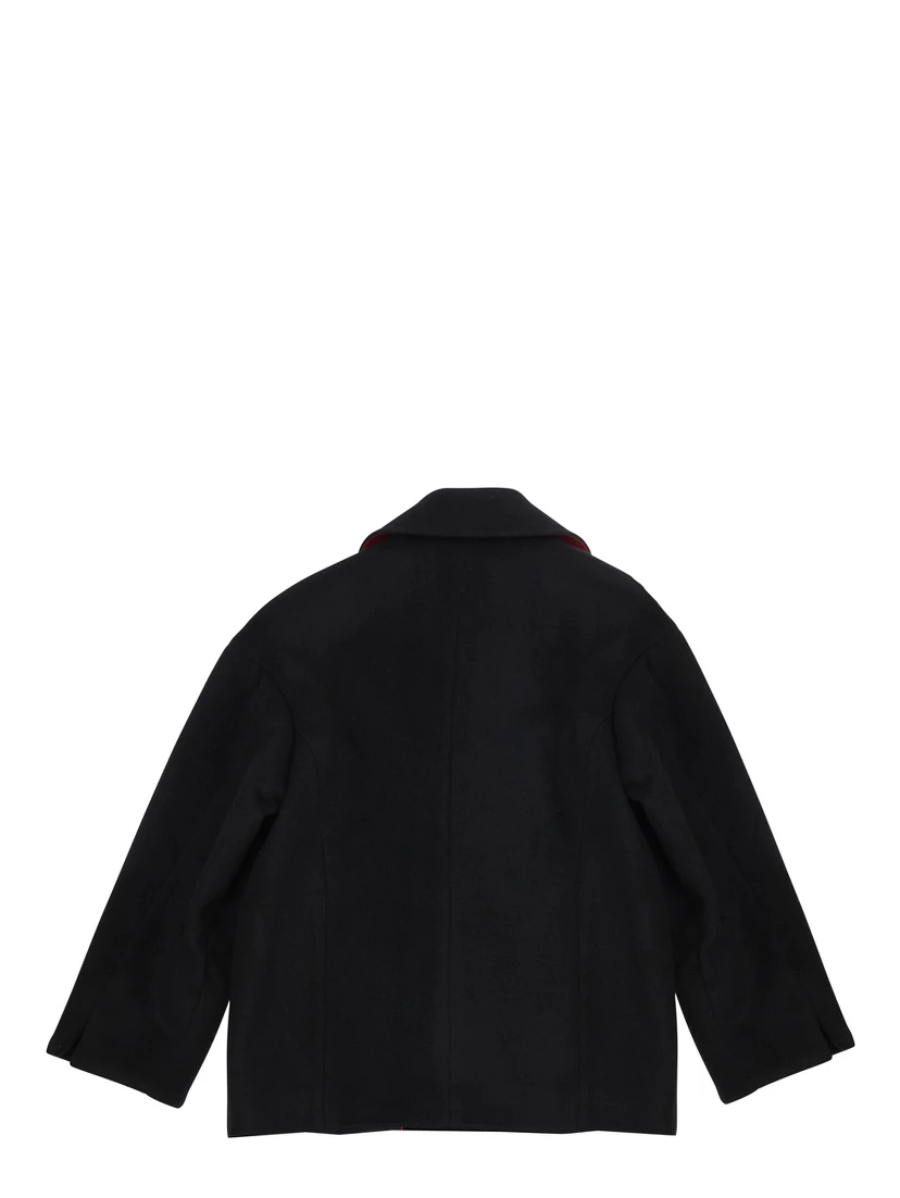 Black Coat with Classic Lapels and Button Closure in Wool Girl