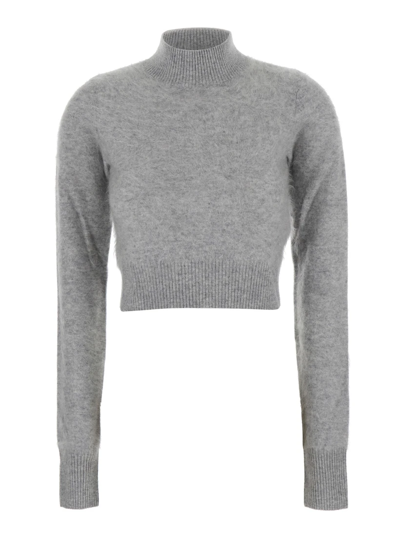 Gubbio Grey Cropped Sweater with High Neck in Cashmere Woman