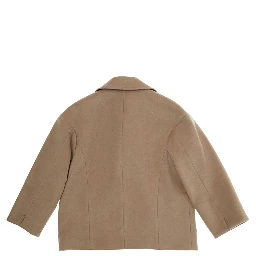 Beige Coat with Classic Lapels and Button Closure in Wool Girl