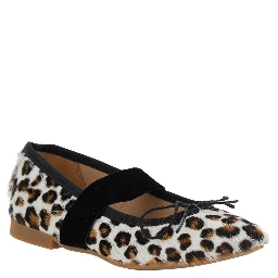 Multicolor Ballet Shoes with Adjustable Strap Closure and All-Over Leopard Motif in Fabric Girl