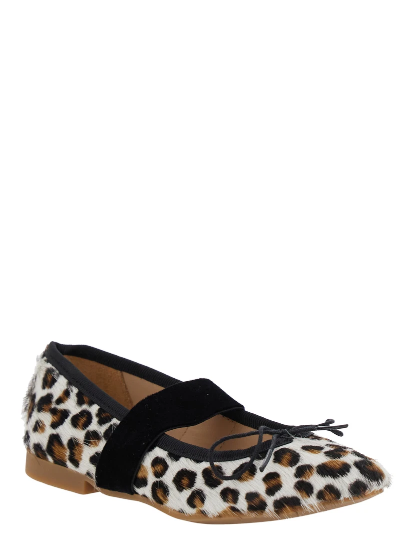 Multicolor Ballet Shoes with Adjustable Strap Closure and All-Over Leopard Motif in Fabric Girl