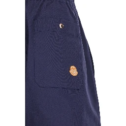Blue Pants with Elastic Waist and Logo Patch on the Rear in Cotton Stretch Man