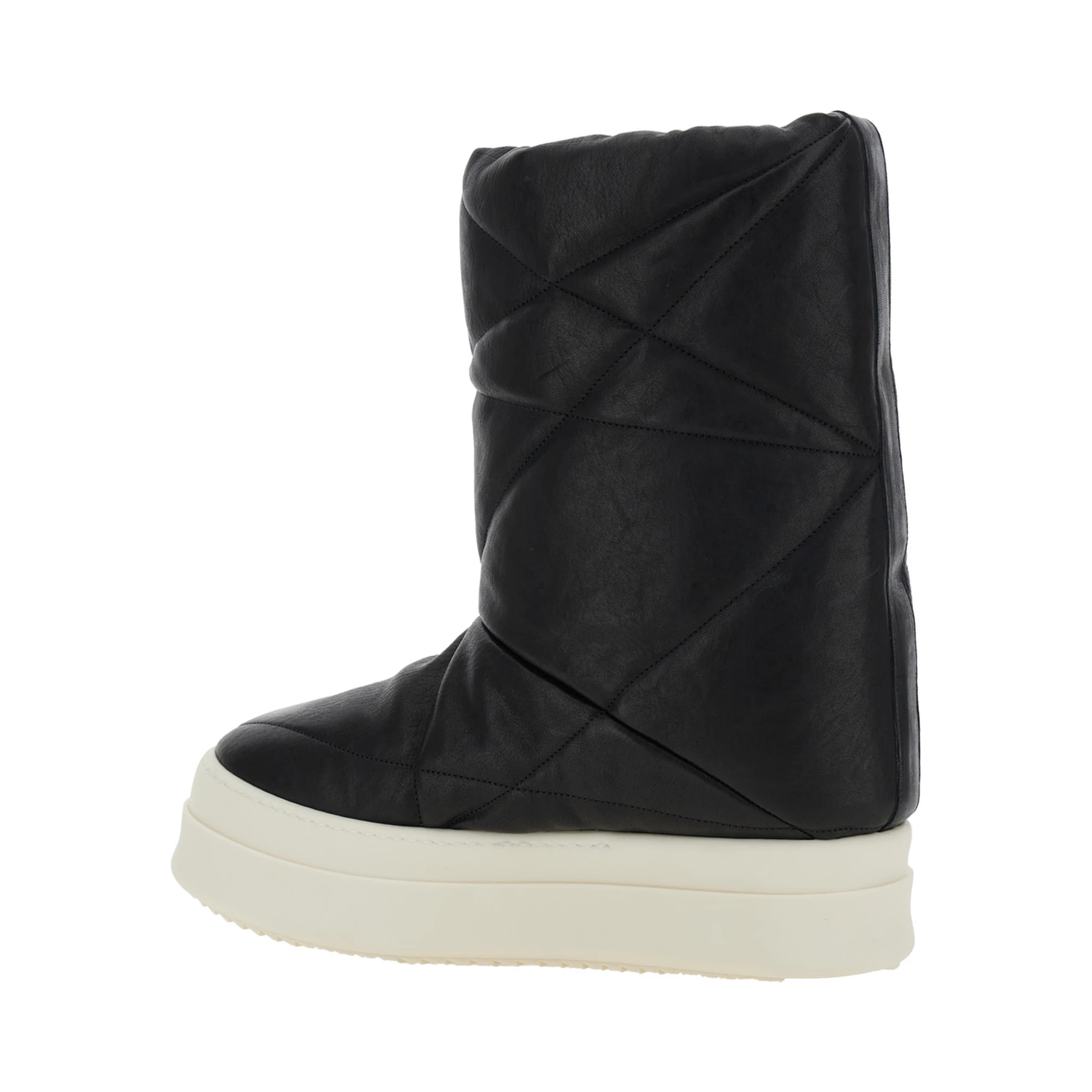 Black Down Filled and Quilted Ankle Boots in Leather Man