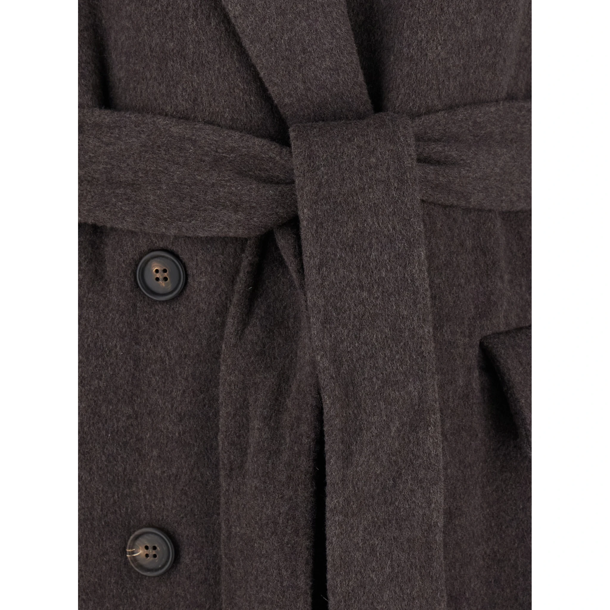 Brown Double-Breasted Coat with Peak Revers and Front Belt in Wool and Cashmere Woman