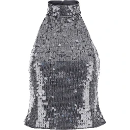Grey Sleeveless Top with All-Over Sequins in Tech Fabric Woman