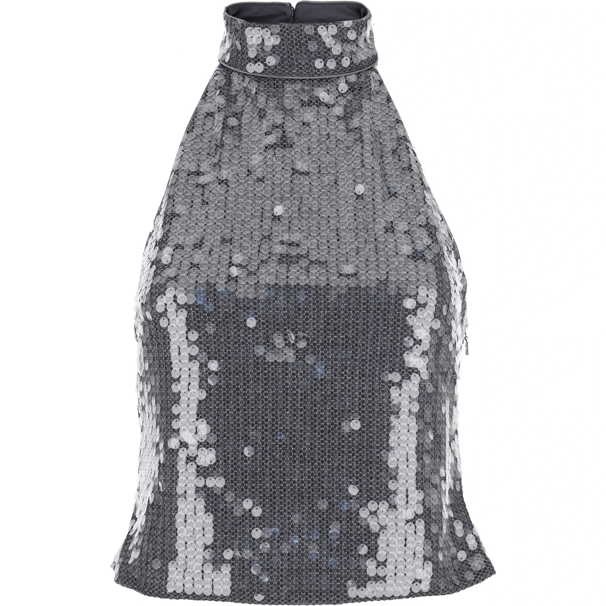 Grey Sleeveless Top with All-Over Sequins in Tech Fabric Woman