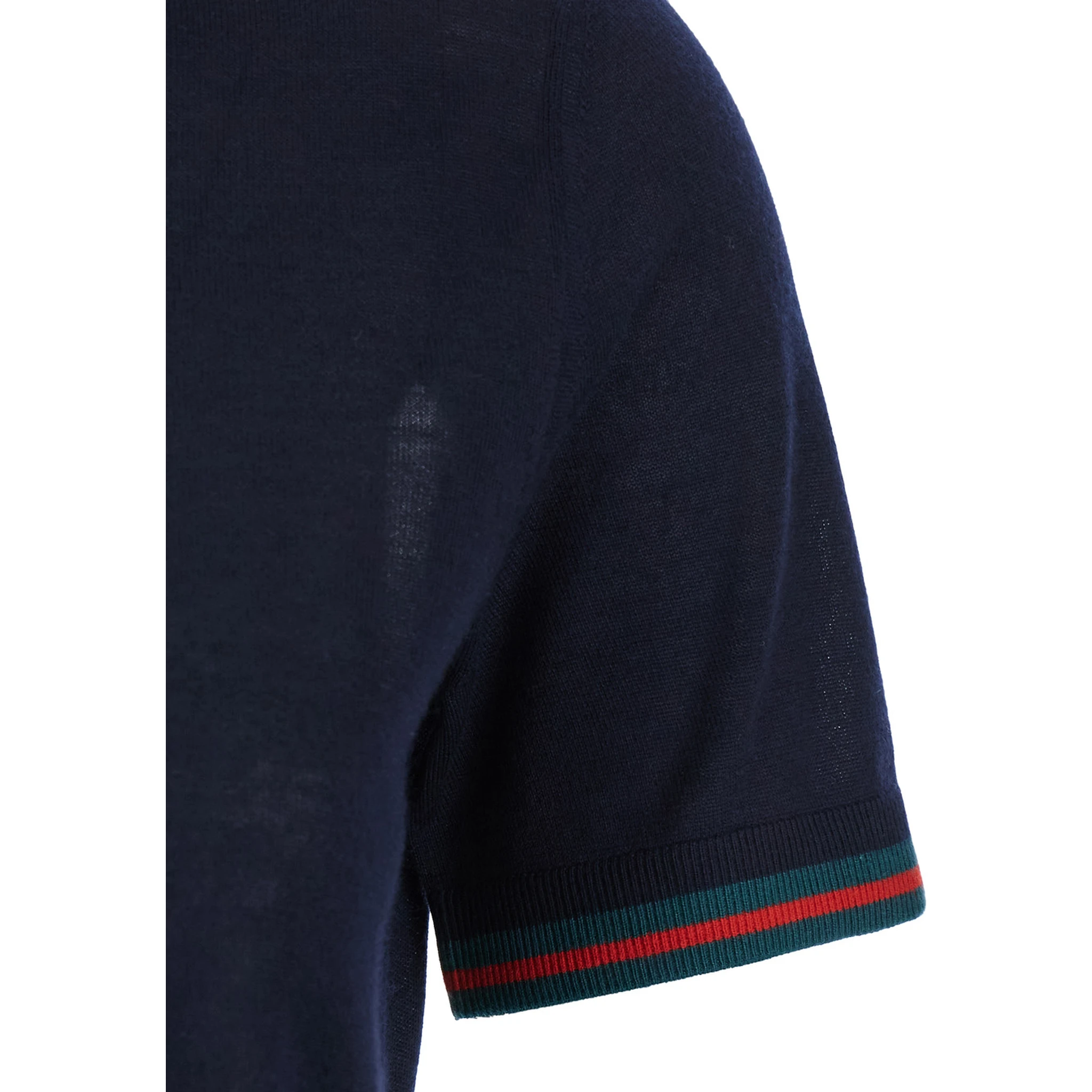 Blue T-Shirt with Web Detail on the Edges in Cashmere and Silk Blend Woman