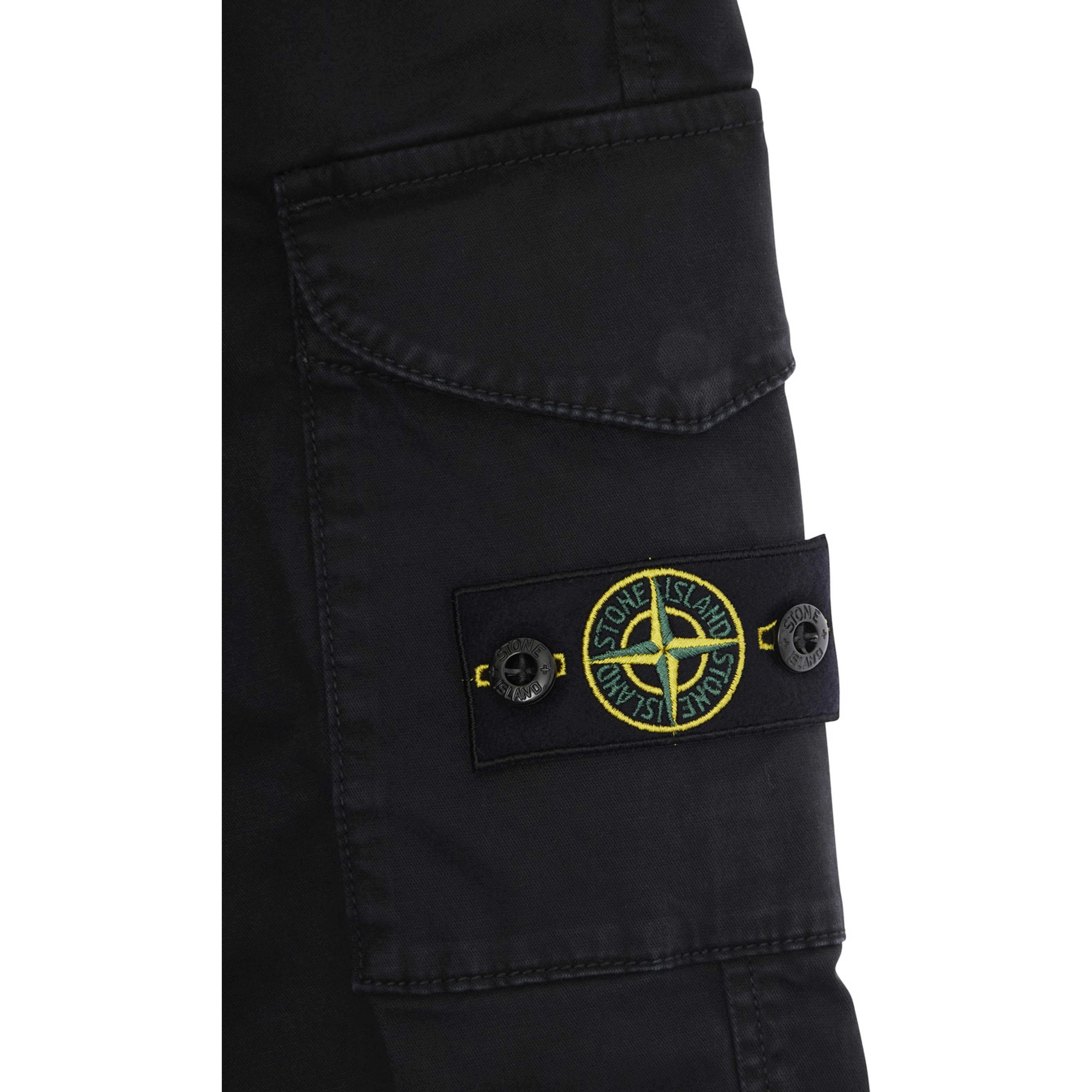 Black Pants with One Cargo Pocket on the Front and Logo Patch on the Front in Cotton Stretch Boy