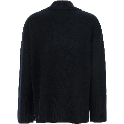 Black Sweater with Polo Shirt Style Collar and Dropped Shoulder in Wool and Cashmere Woman