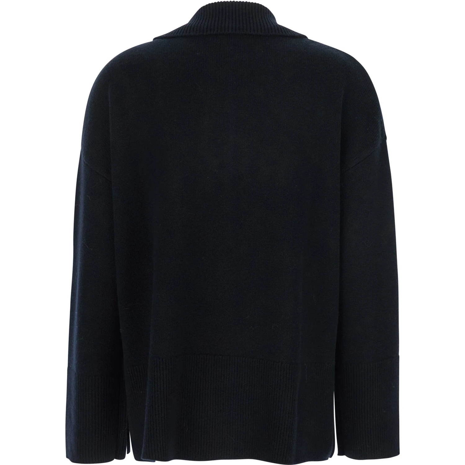 Black Sweater with Polo Shirt Style Collar and Dropped Shoulder in Wool and Cashmere Woman