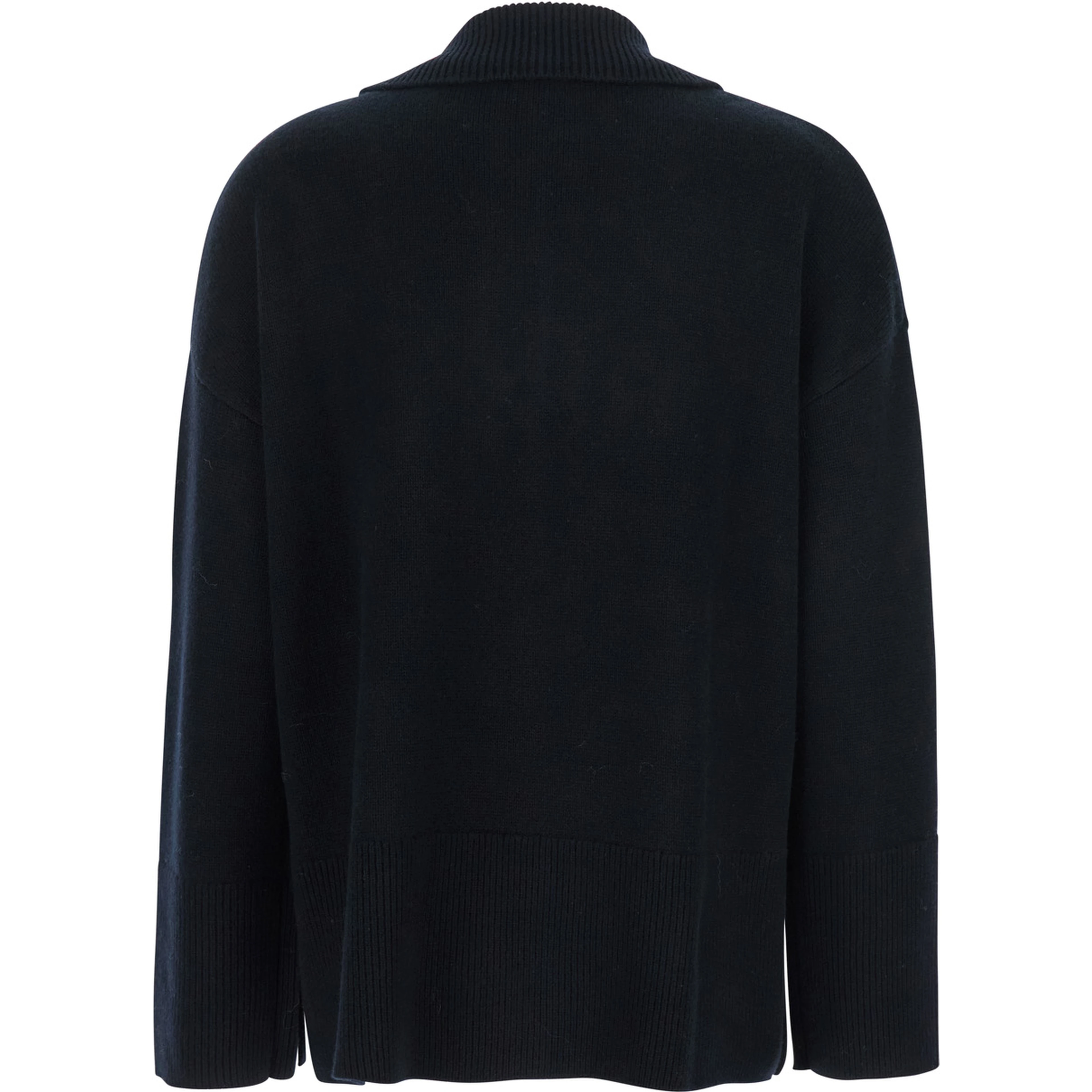 Black Sweater with Polo Shirt Style Collar and Dropped Shoulder in Wool and Cashmere Woman