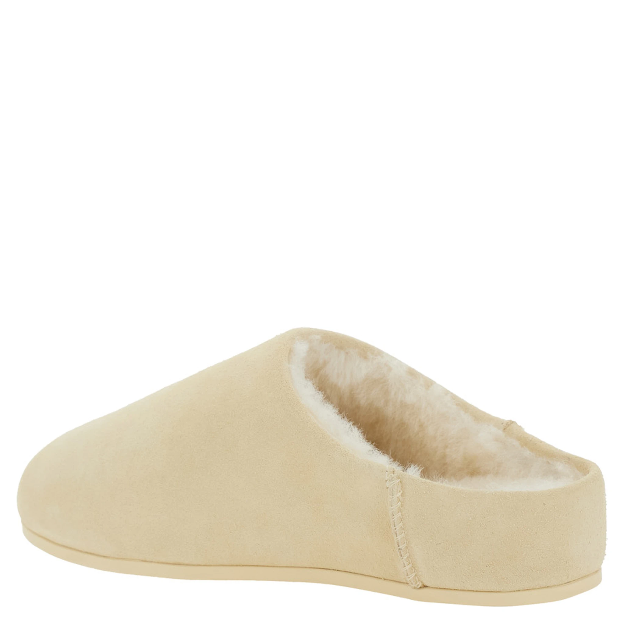 Elea Beige Mules with Logo Lettering on the Side and Shearling Lining in Suede Woman