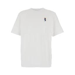 White T-Shirt with Fox Head Patch in Cotton Man