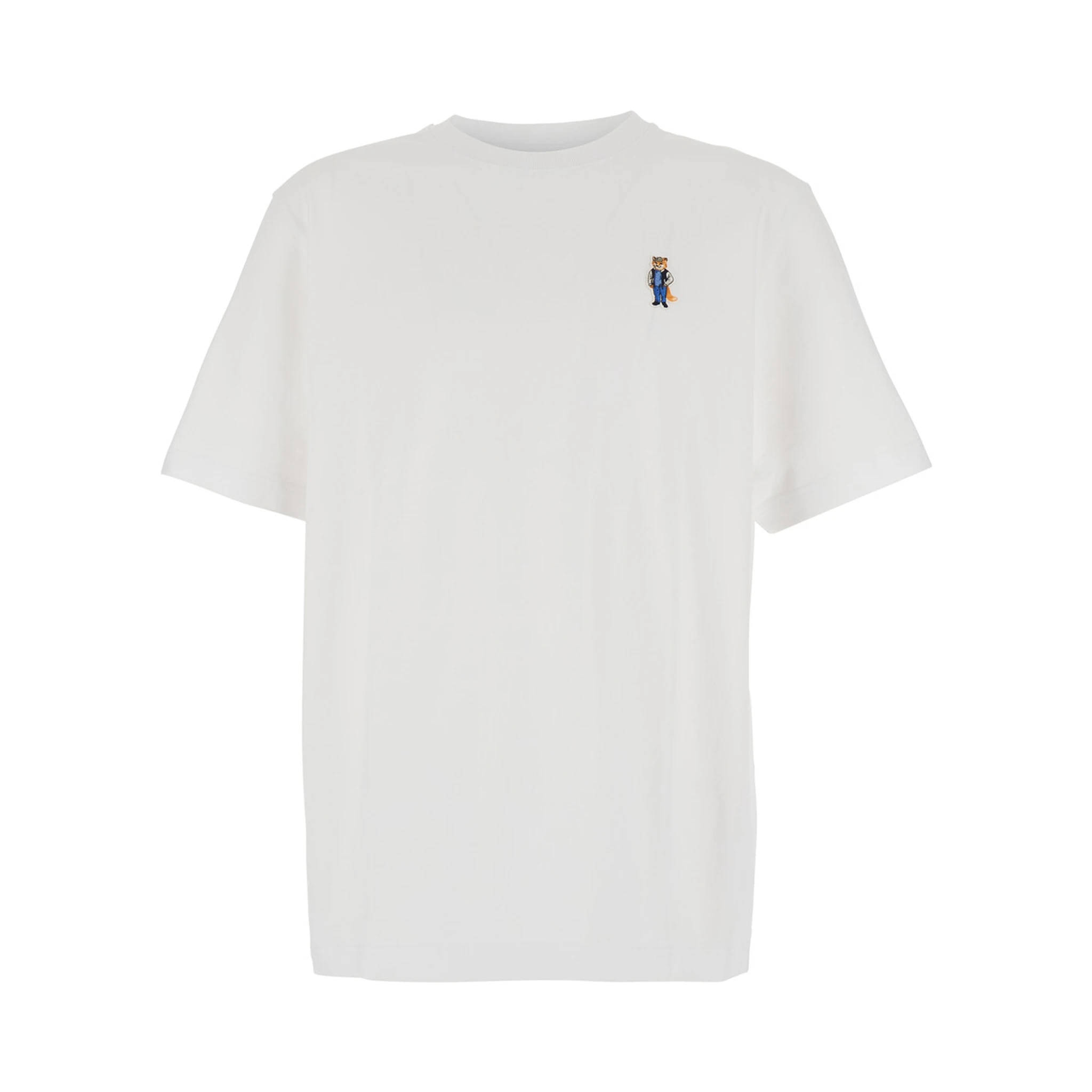 White T-Shirt with Fox Head Patch in Cotton Man