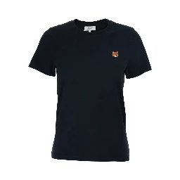 Black Crewneck T-Shirt with Logo Embroidery on the Front in Cotton Woman