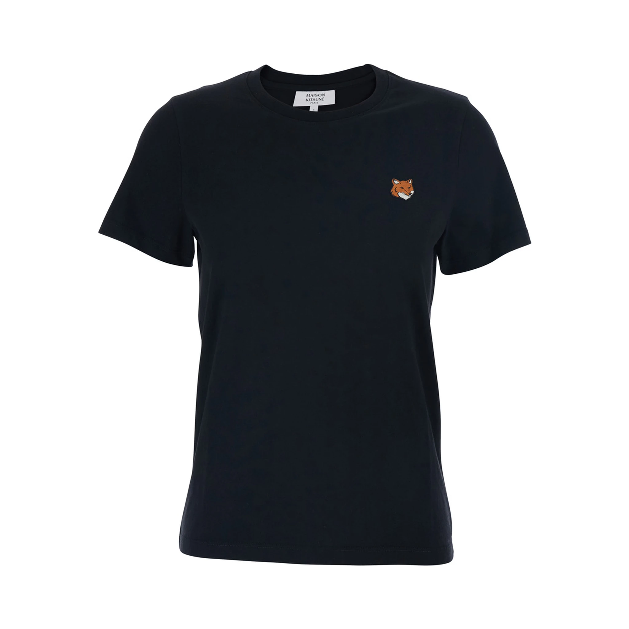 Black Crewneck T-Shirt with Logo Embroidery on the Front in Cotton Woman