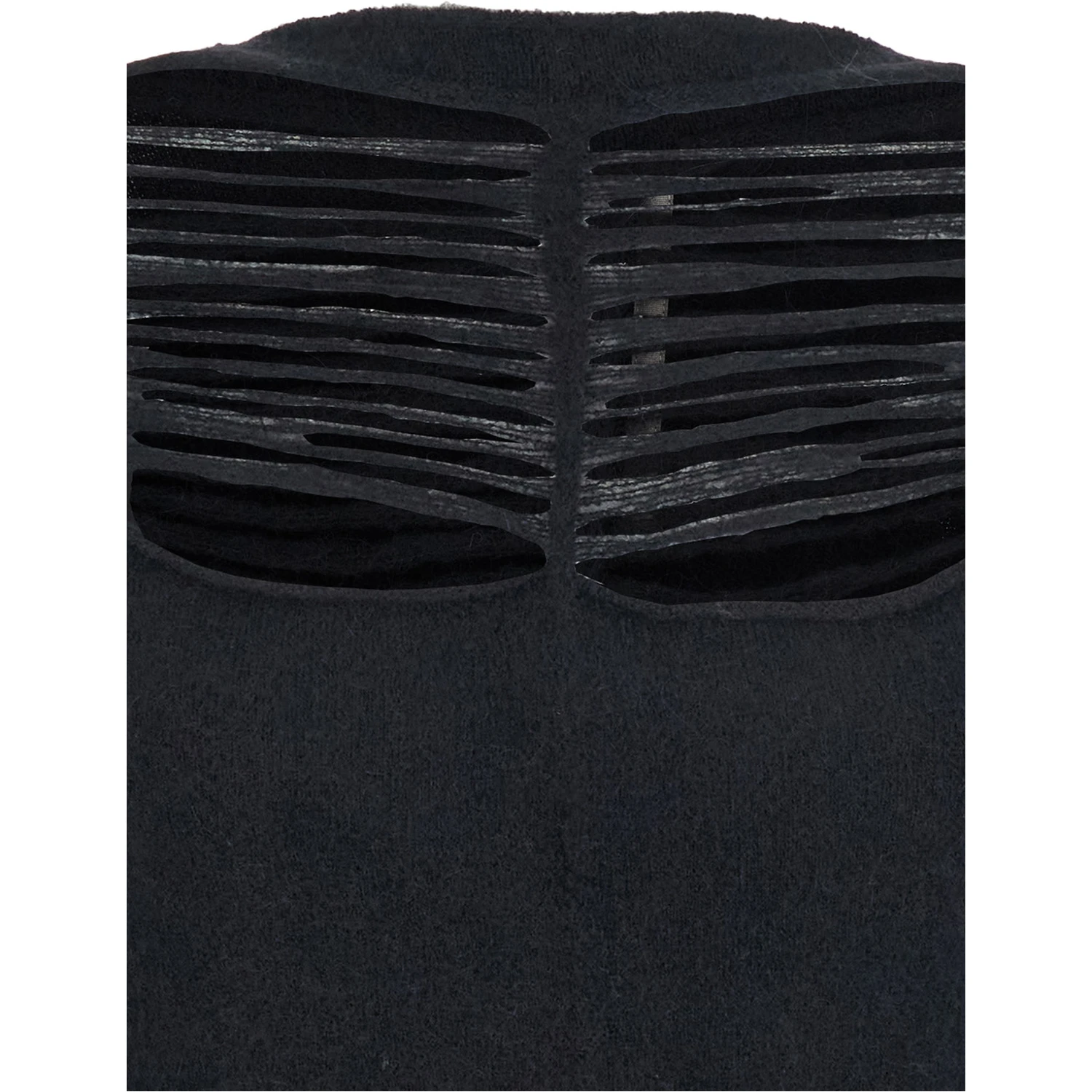 Black Sweater with Distressed Effect and Cut-Out Details on the Front in Alpaca Blend Woman