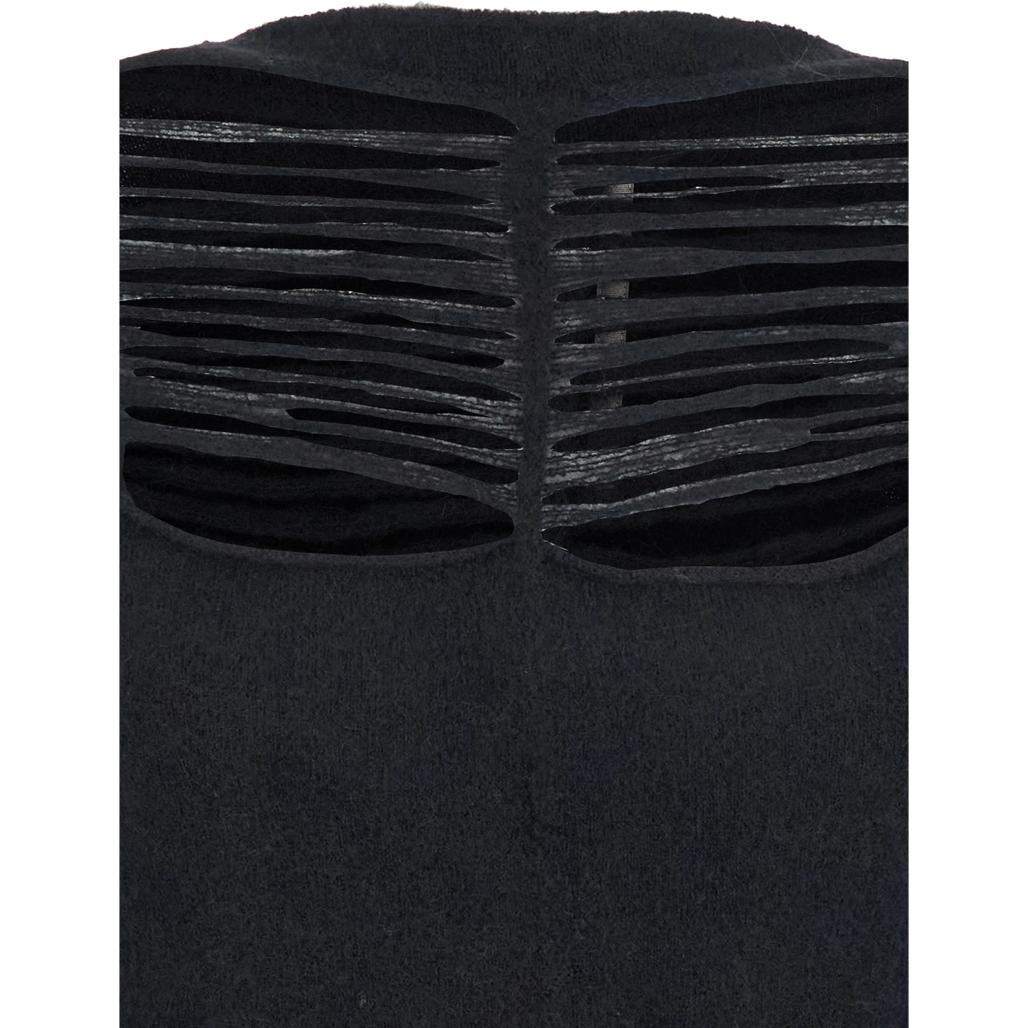 Black Sweater with Distressed Effect and Cut-Out Details on the Front in Alpaca Blend Woman