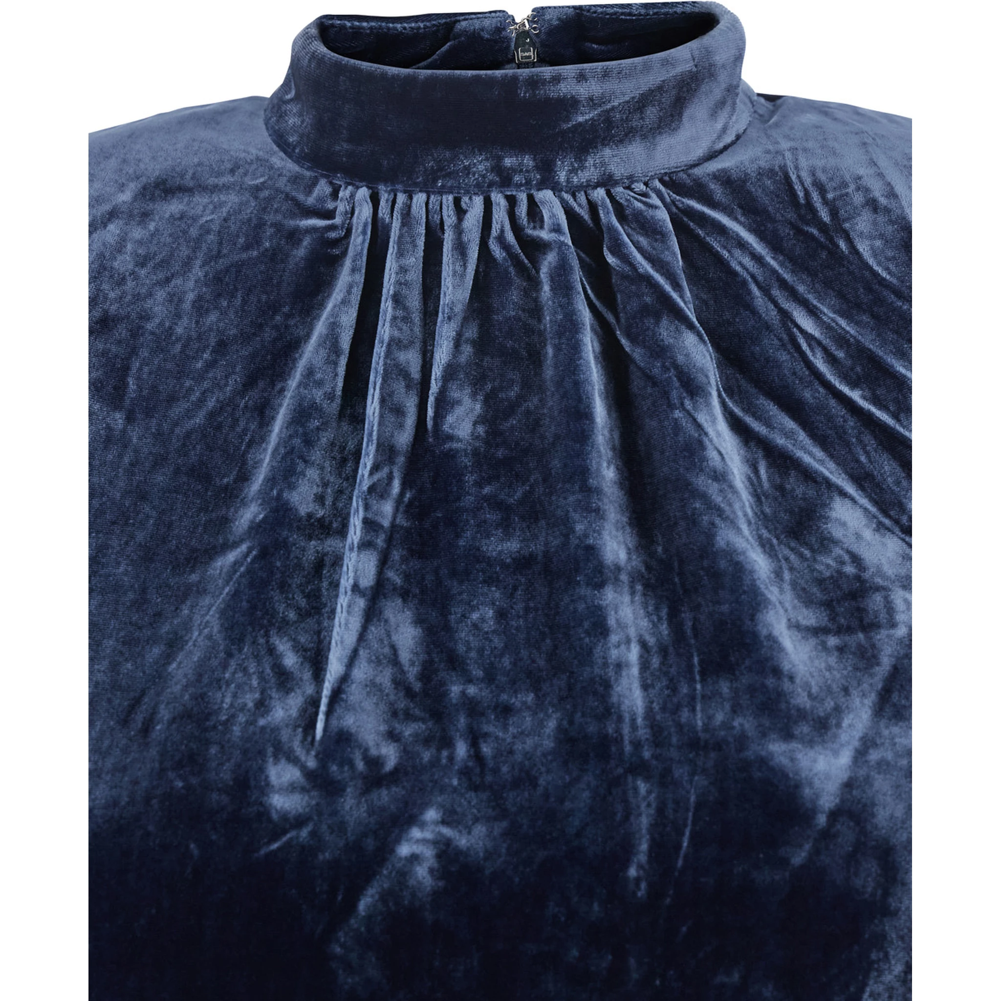 Blue Mini Dress with High Neck and Rear Zip Closure in Velvet Woman