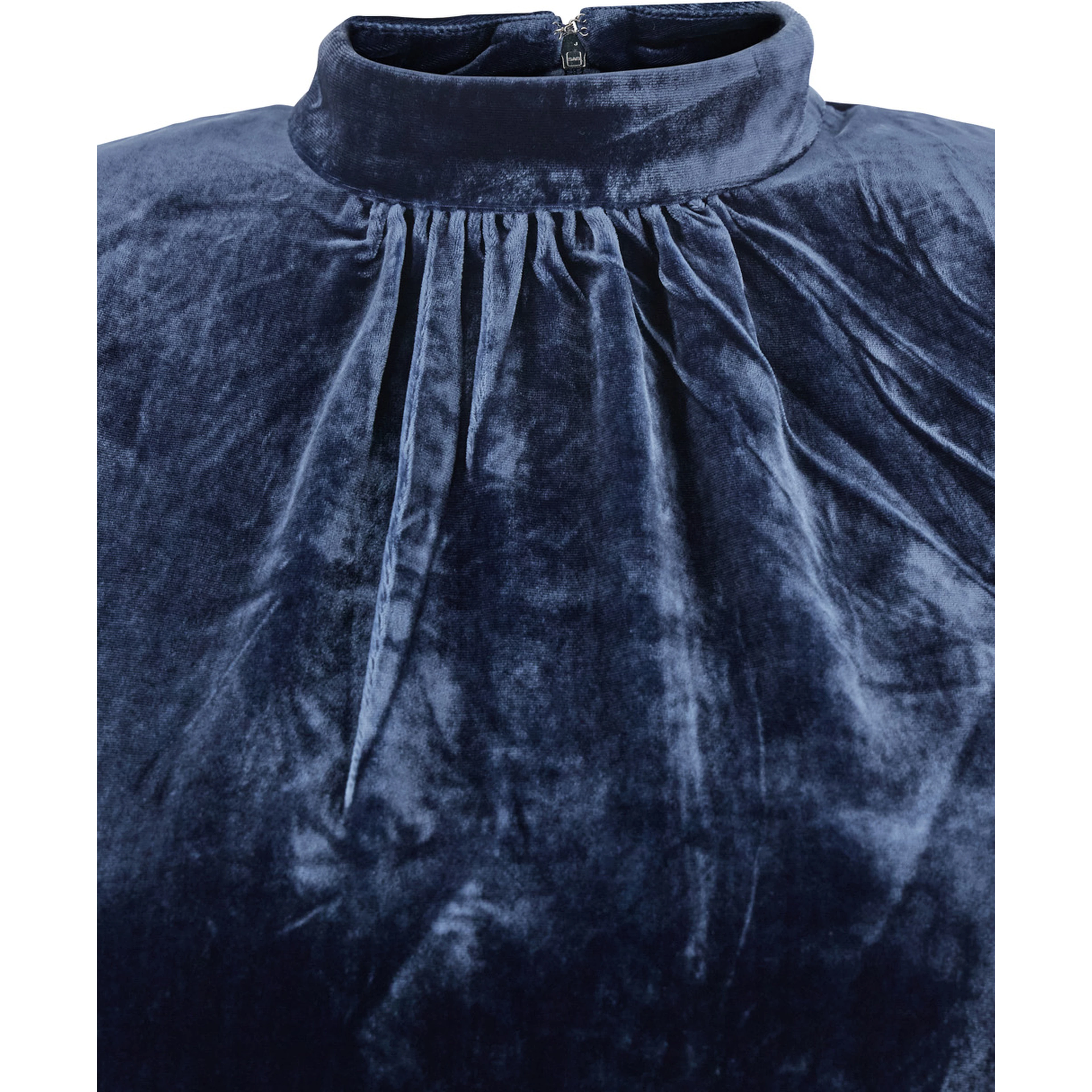 Blue Mini Dress with High Neck and Rear Zip Closure in Velvet Woman