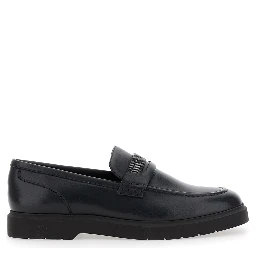 Black Loafers with Monil Detail on the Front in Smooth Leather Woman