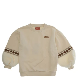 White Mati Crewneck Sweatshirt with Embroidery on the Sleeve and Logo Lettering on the Front in Cotton Girl