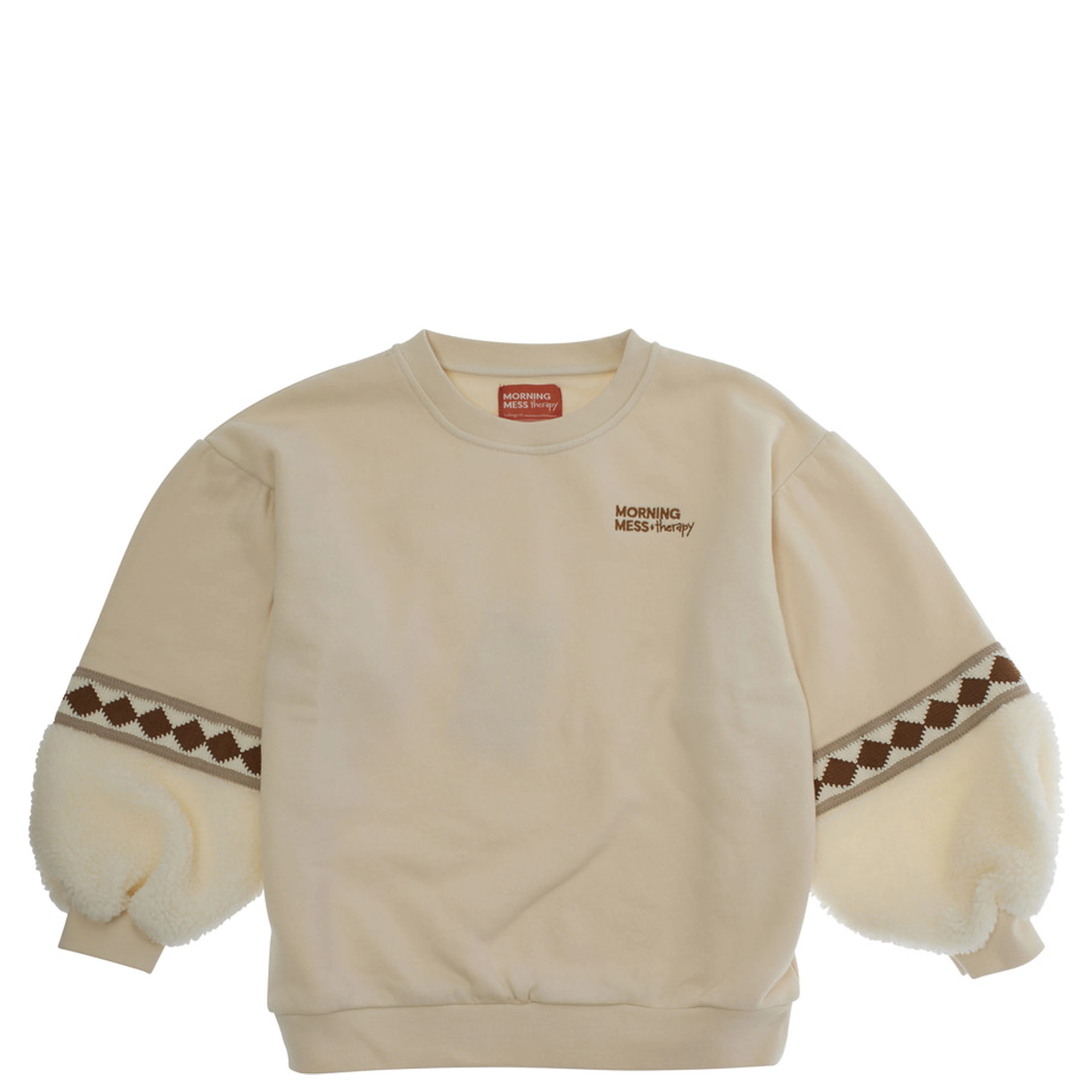White Mati Crewneck Sweatshirt with Embroidery on the Sleeve and Logo Lettering on the Front in Cotton Girl