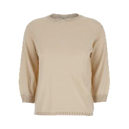 Amici Beige Sweater with Three-Quarter Sleeves in Virgin Wool Woman