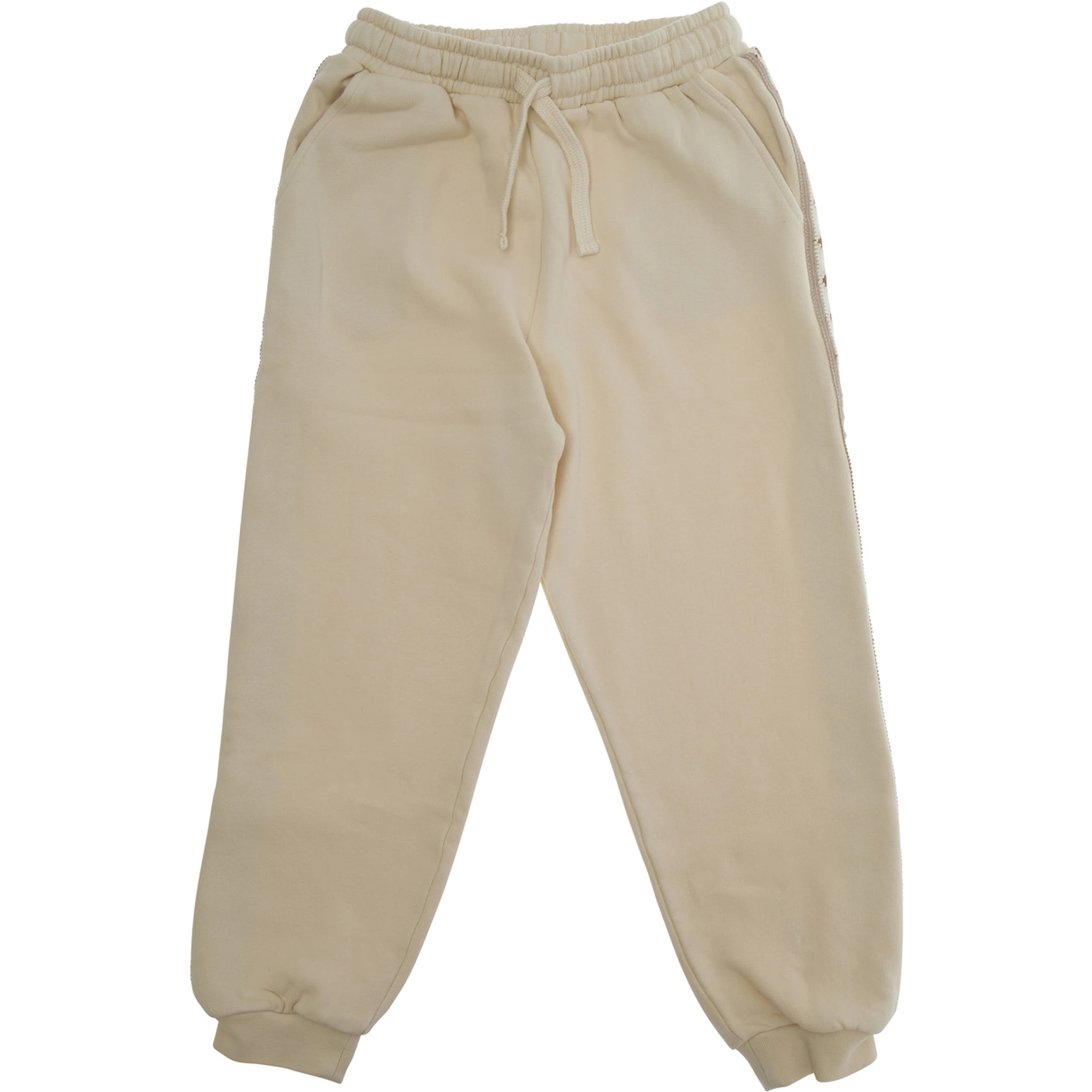 Gio White Pants with Elastic Drawstring Waist and Embroidery on the Side in Cotton Girl