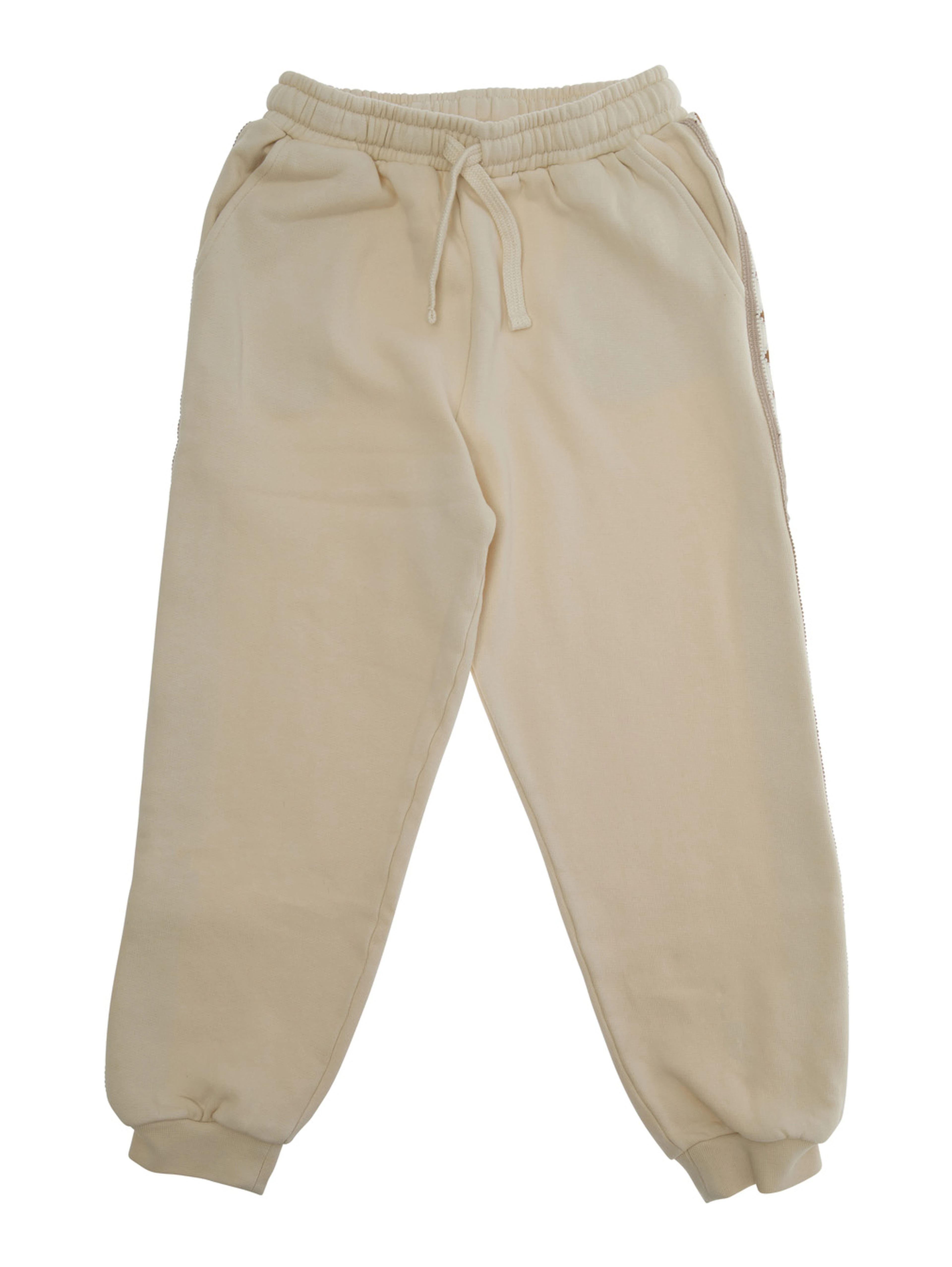Gio White Pants with Elastic Drawstring Waist and Embroidery on the Side in Cotton Girl