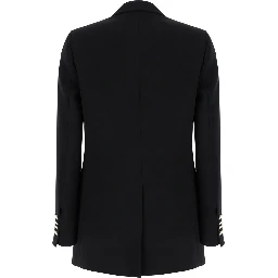 Black Double-Breasted Jacket with Golden Buttons in Cady Woman