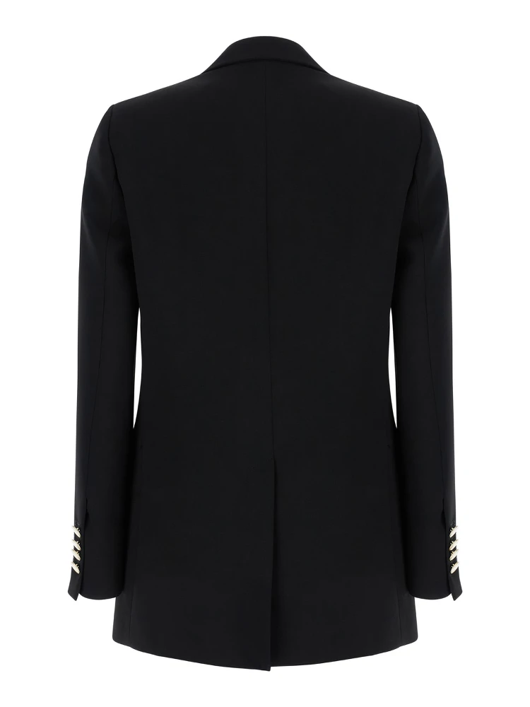 Black Double-Breasted Jacket with Golden Buttons in Cady Woman alternative