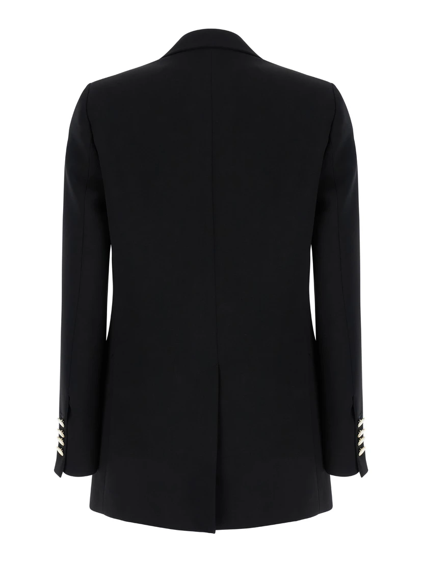 Black Double-Breasted Jacket with Golden Buttons in Cady Woman