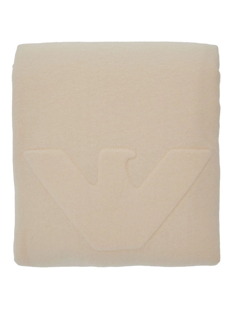 Beige Blanket with Logo Embroidery on the Front in Cotton Home