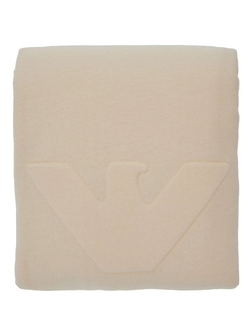 Beige Blanket with Logo Embroidery on the Front in Cotton Home