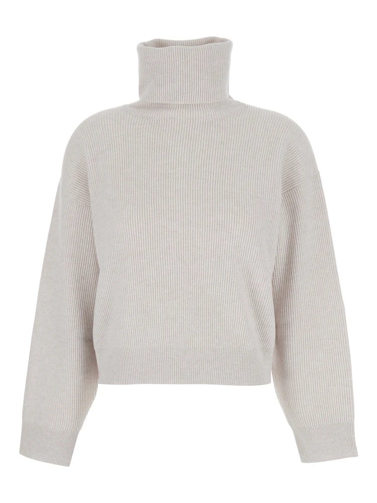 Grey Turtleneck Knit Sweater in Cashmere Woman