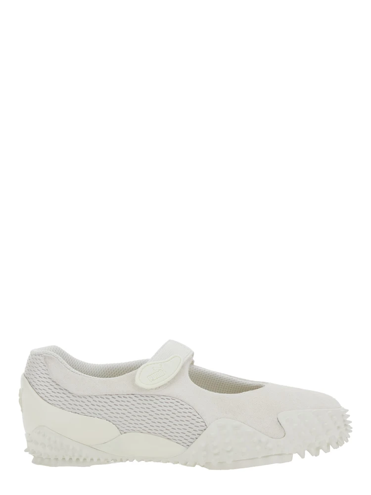 Mostro Fey White Sneakers with Touch-Strap Closure and Rubber Sole with Cleats in Suede and Mesh Man