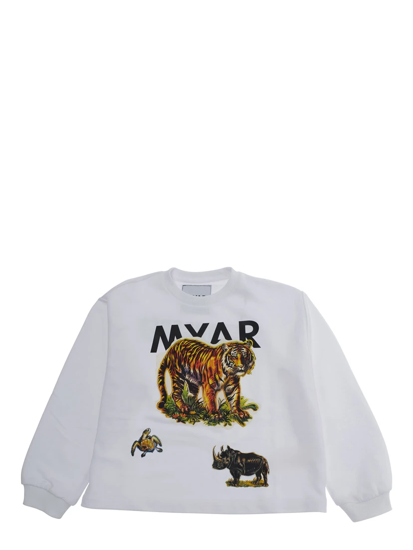 White Sweatshirt with Logo Print on Front and Rear in Cotton Boy