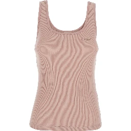 Pink Sleeveless Top with Logo Embroidery on the Front in Cotton Woman